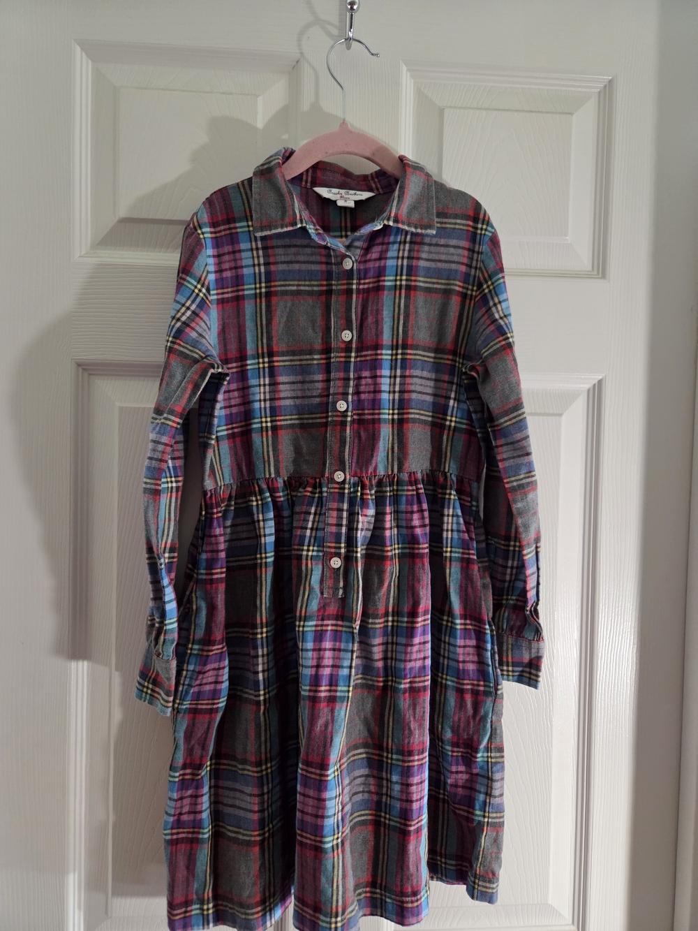 Brooks Brothers Gray Plaid Button-Front Dress with Multicolor Stripes
